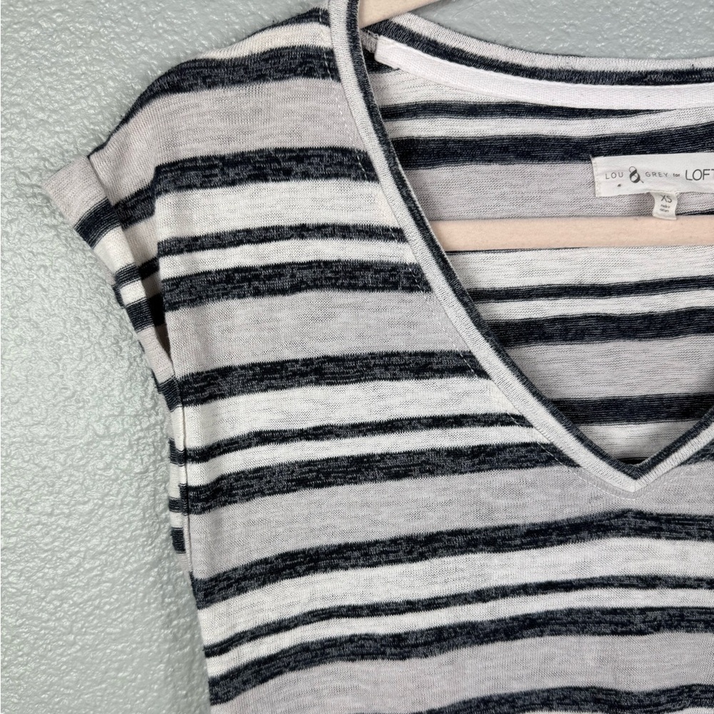 Lou & Grey For Loft V-neck Black White Striped Tee Maxi Dress LightWeight XS - Picture 8 of 11